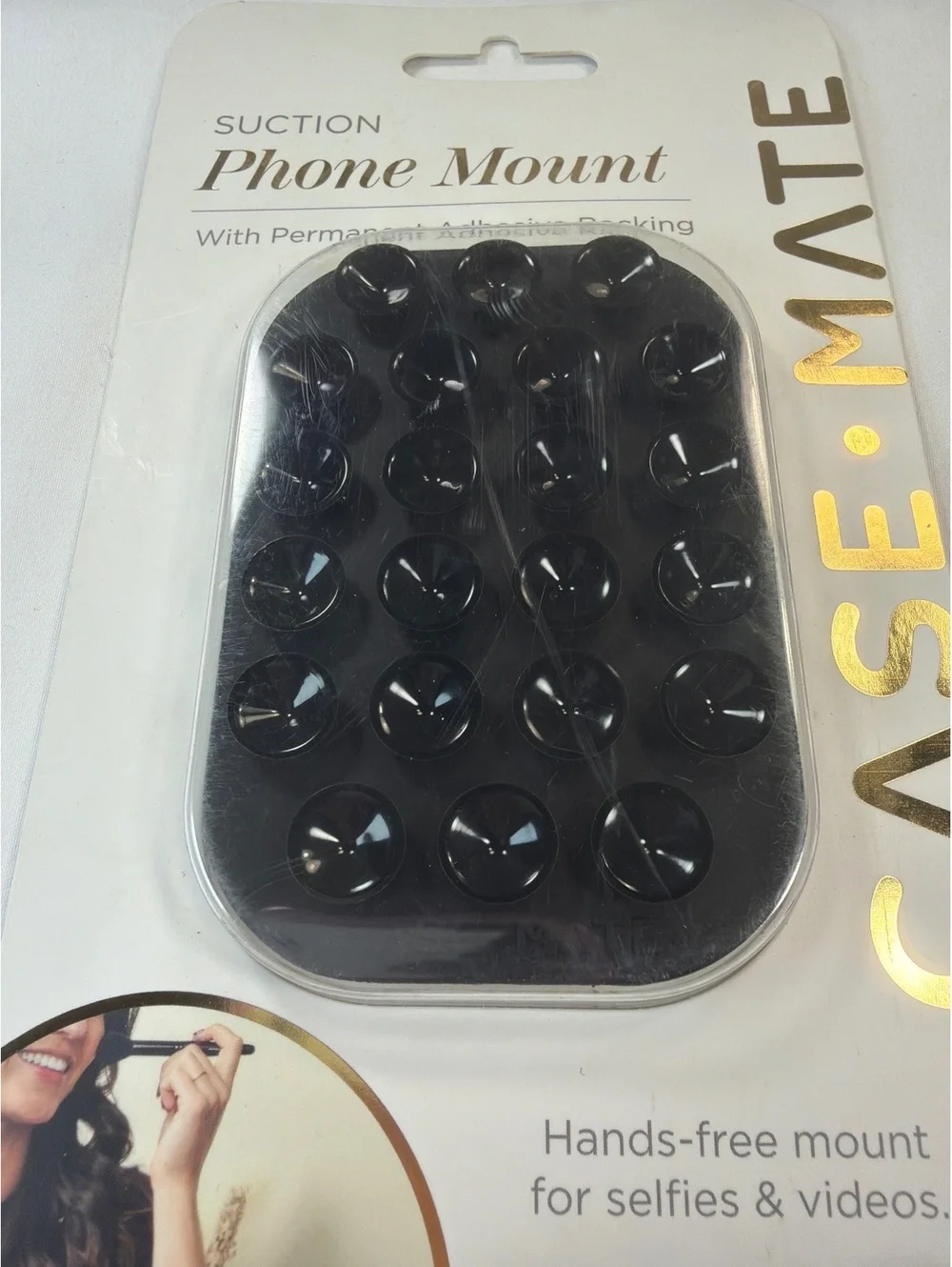 Case-Mate Suction Phone Mount Grip with Permanent Adhesive Backing Black NEW
